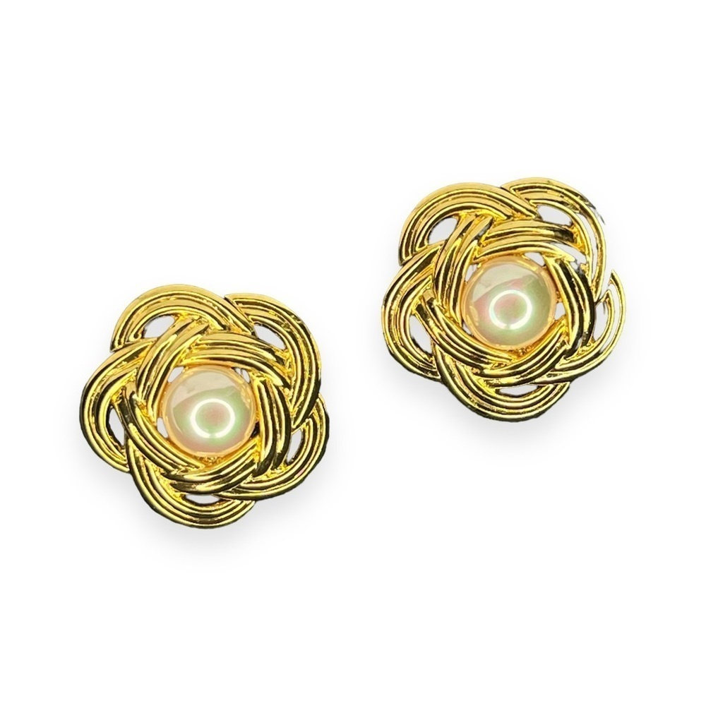 Nolan Miller Chunky Pearl Gold Knot Convertible Clip-on or Post Earrings